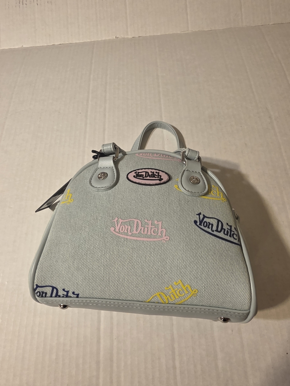 Von Dutch Light Blue Logo Canvas Mini Satchel